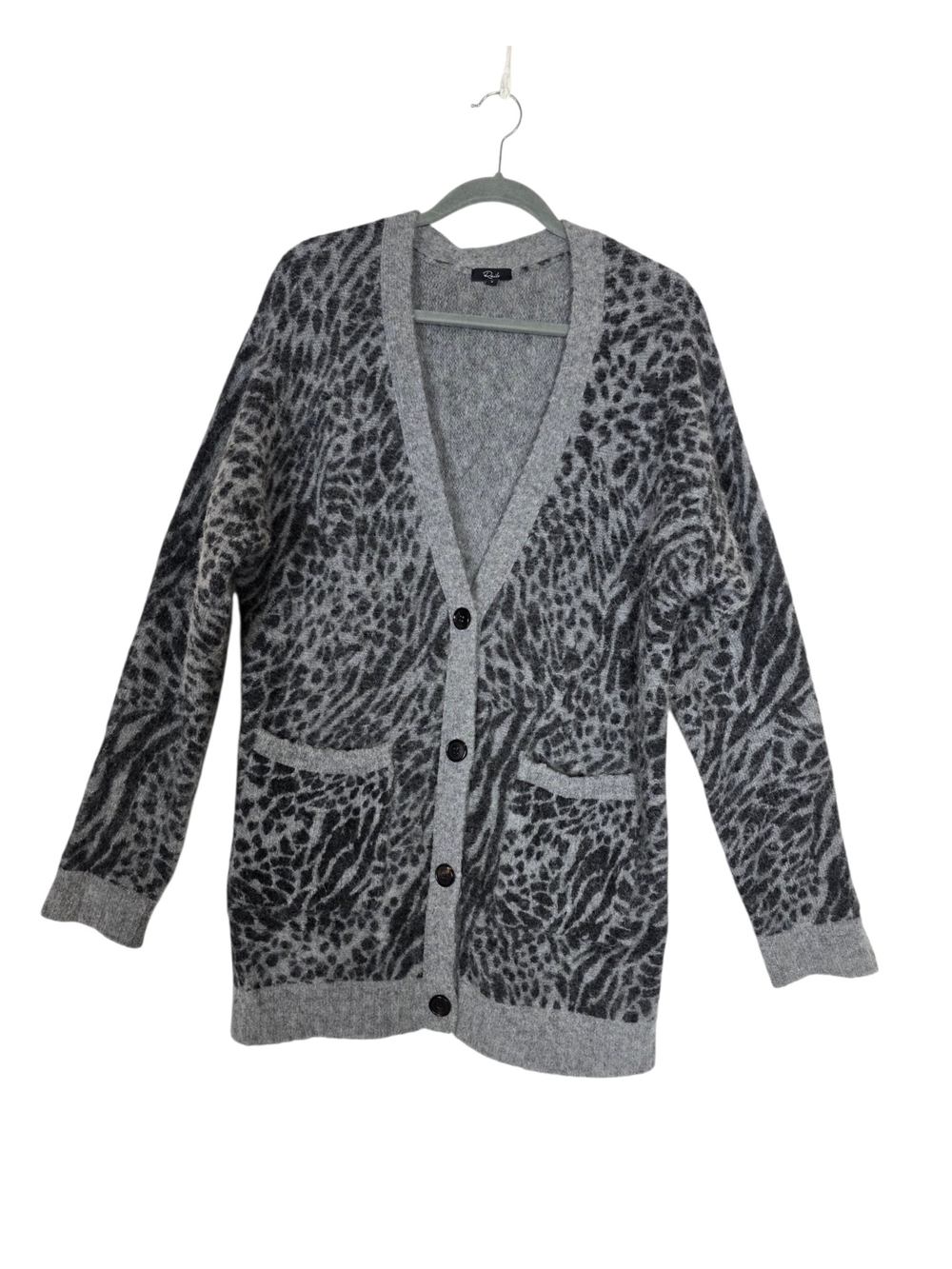 Rails Oslo Gray Mixed Wool & Alpaca blend Leopard-Print Button Cardigan